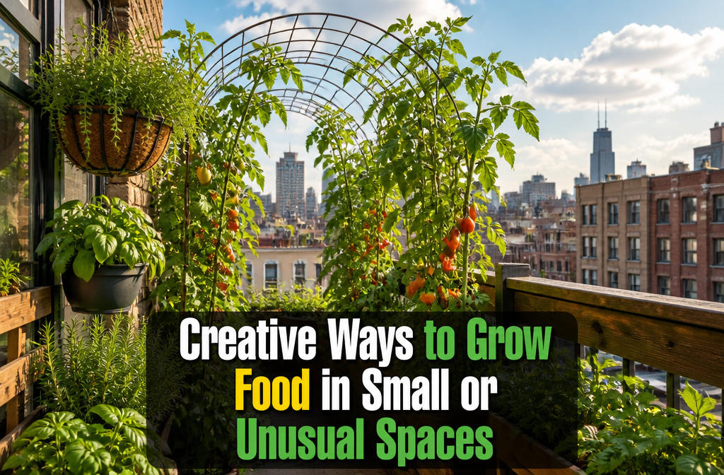 A variety of creative food growing methods in small spaces.