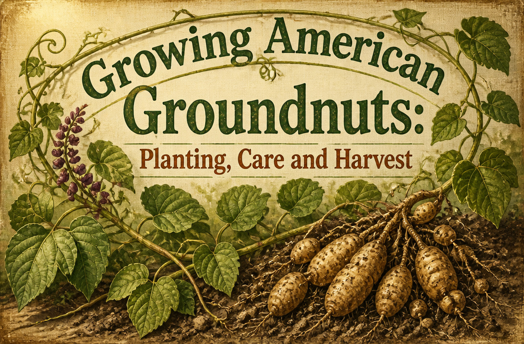 Lush green American groundnut vines growing in a garden.