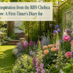 A wide view of the RHS Chelsea Flower Show featuring colorful gardens and crowds.