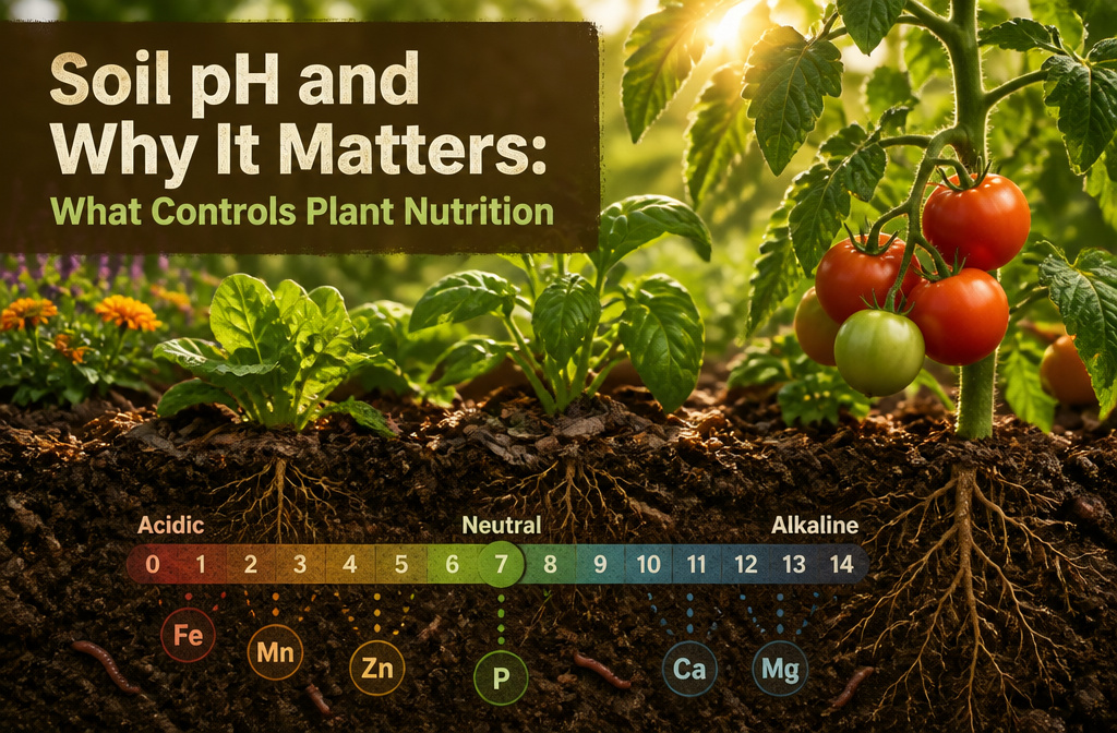 A visual representation of soil pH scale from acidic to alkaline.