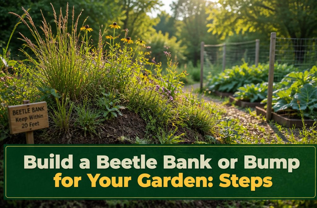 A lush beetle bank with grasses and wildflowers in a garden setting.